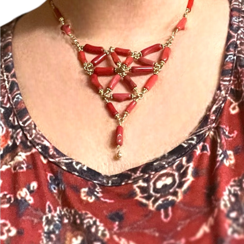 Branch Coral Woven Bib Necklace